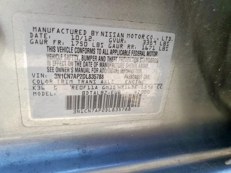 3N1CN7AP2DL835788 - 2013 NISSAN VERSA S Gümüş foto 12