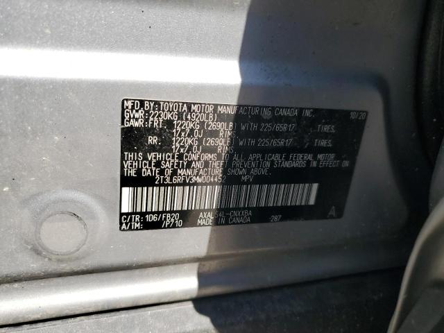 2T3L6RFV3MW004452 - 2021 TOYOTA RAV4 LE 银色 照片 13