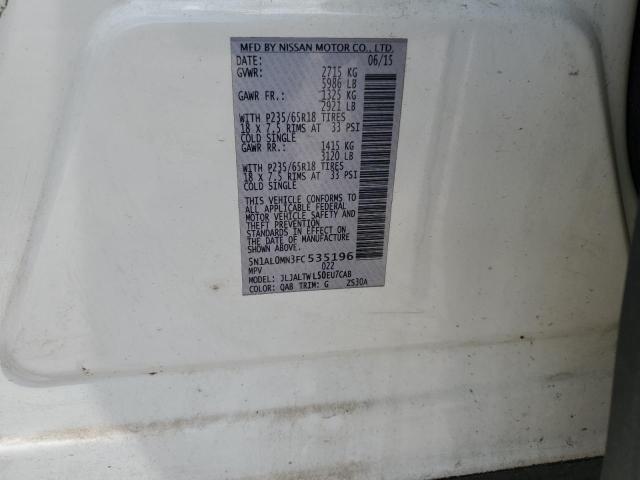 5N1AL0MN3FC535196 - 2015 INFINITI QX60 WHITE photo 13