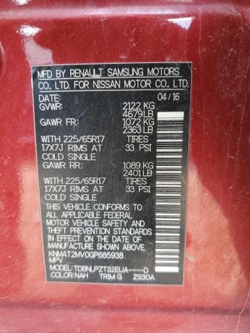 KNMAT2MV0GP685938 - 2016 NISSAN ROGUE S 红色 照片 13