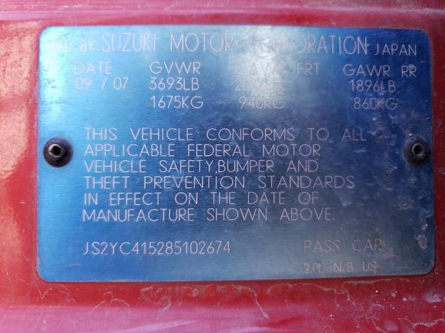 JS2YC415285102674 - 2008 SUZUKI SX4 CONVENIENCE RED photo 12