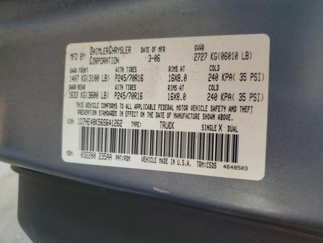 1D7HE48K56S641262 - 2006 DODGE DAKOTA QUAD SLT ნაცრისფერი ფოტო 12