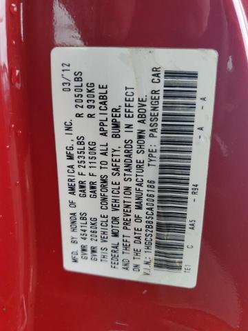 1HGCS2B85CA006186 - 2012 HONDA ACCORD EXL RED photo 13