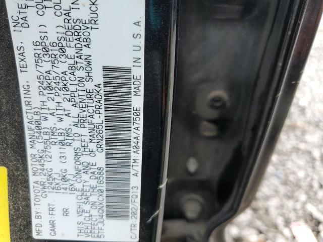 5TFJU4GNXCX016588 - 2012 TOYOTA TACOMA DOUBLE CAB PRERUNNER BLACK photo 12