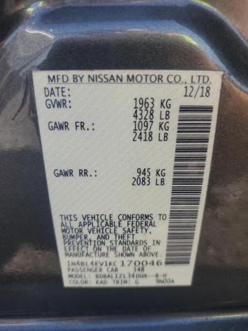 1N4BL4EV1KC170046 - 2019 NISSAN ALTIMA SL 灰色 照片 12