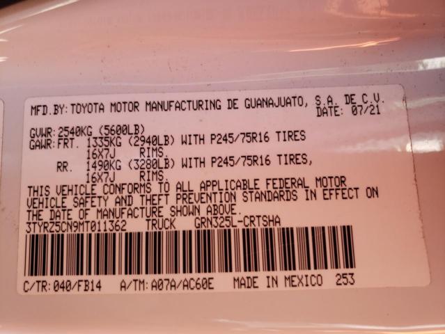 3TYRZ5CN9MT011362 - 2021 TOYOTA TACOMA ACCESS CAB Ақ фото 13