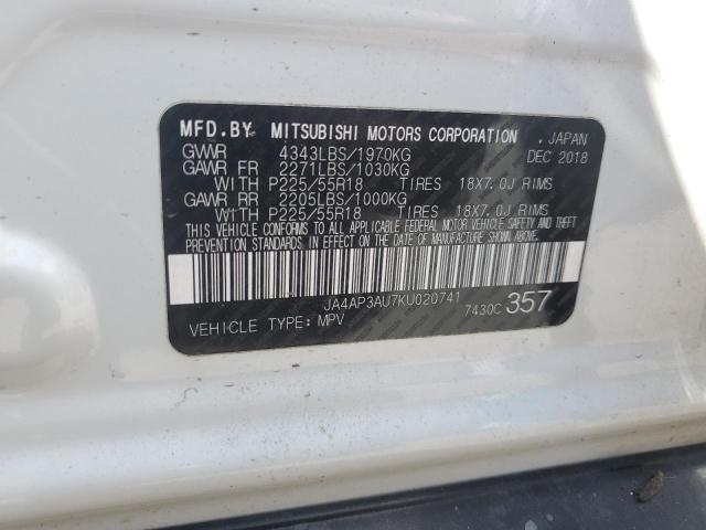 JA4AP3AU7KU020741 - 2019 MITSUBISHI OUTLANDER ES თეთრი ფოტო 13