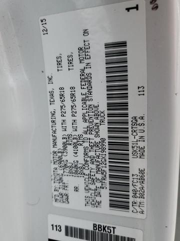 5TFRW5F12GX198990 - 2016 TOYOTA TUNDRA DOUBLE CAB SR/SR5 WHITE photo 12