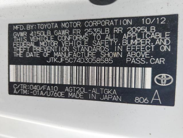 JTKJF5C74D3058585 - 2013 TOYOTA SCION TC თეთრი ფოტო 13