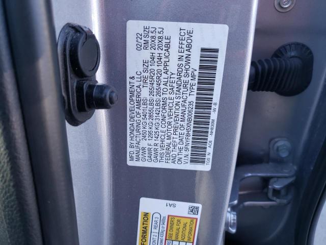 5FNYF8H5XNB006235 - 2022 HONDA PASSPORT EXL SILVER photo 13