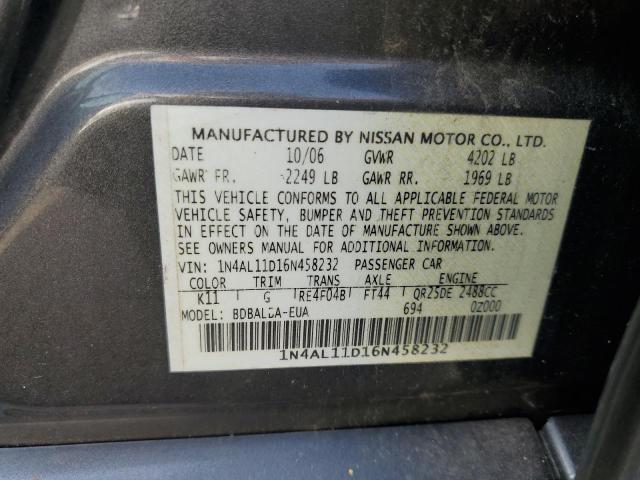 1N4AL11D16N458232 - 2006 NISSAN ALTIMA S GRAY photo 12