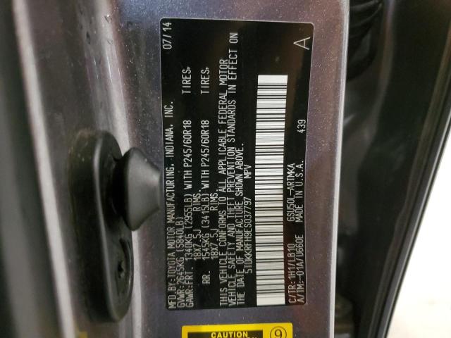 5TDKKRFH9ES037797 - 2014 TOYOTA HIGHLANDER XLE GRAY photo 14