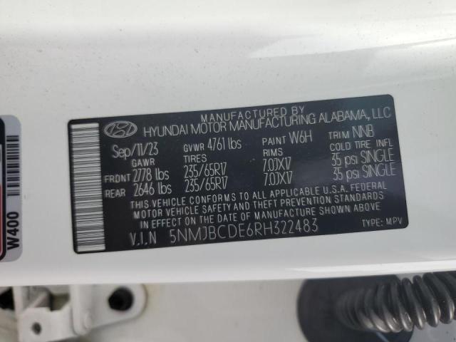 5NMJBCDE6RH322483 - 2024 HYUNDAI TUCSON SEL WHITE photo 14