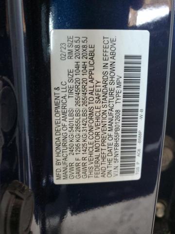 5FNYF8H55PB012608 - 2023 HONDA PASSPORT EXL BLUE photo 12