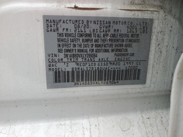 3N1AB8DVXLY289064 - 2020 NISSAN SENTRA SR WHITE photo 12