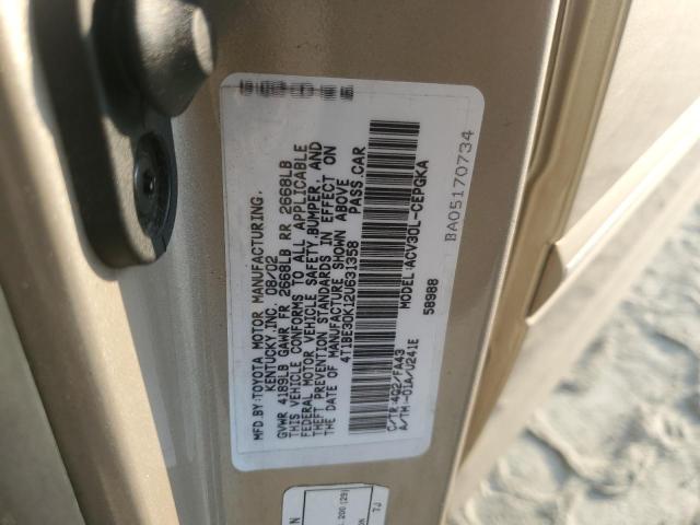4T1BE30K12U631358 - 2002 TOYOTA CAMRY LE GOLD photo 13
