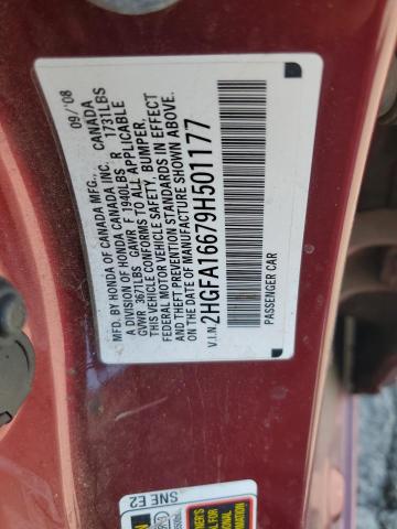 2HGFA16679H501177 - 2009 HONDA CIVIC LX-S მუქწითელი ფოტო 12