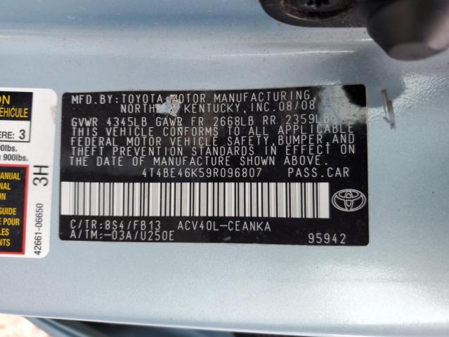 4T4BE46K59R096807 - 2009 TOYOTA CAMRY BASE أزرق صورة 12