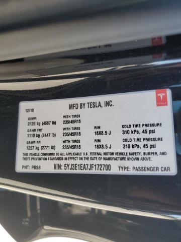 5YJ3E1EA7JF172700 - 2018 TESLA MODEL 3 Schwarz Foto 12
