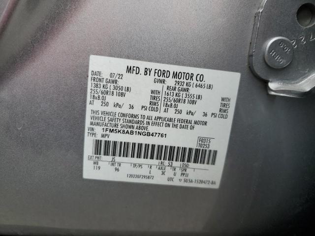 1FM5K8AB1NGB47761 - 2022 FORD EXPLORER POLICE INTERCEPTOR Gümüş fotoğraf 13