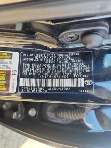 4T4BF1FK9CR214036 - 2012 TOYOTA CAMRY BASE BLACK photo 12
