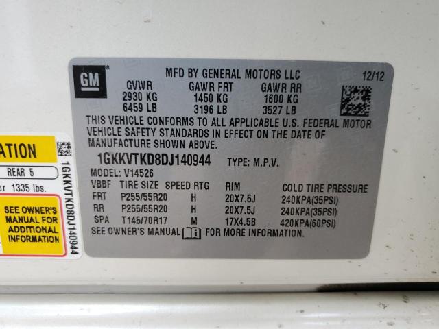 1GKKVTKD8DJ140944 - 2013 GMC ACADIA DENALI 白色 照片 13