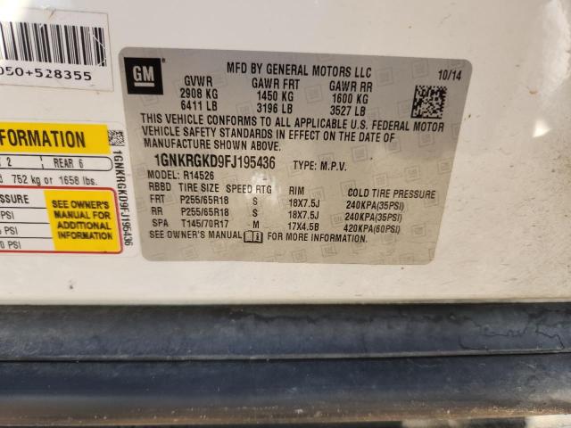 1GNKRGKD9FJ195436 - 2015 CHEVROLET TRAVERSE LT WHITE photo 13