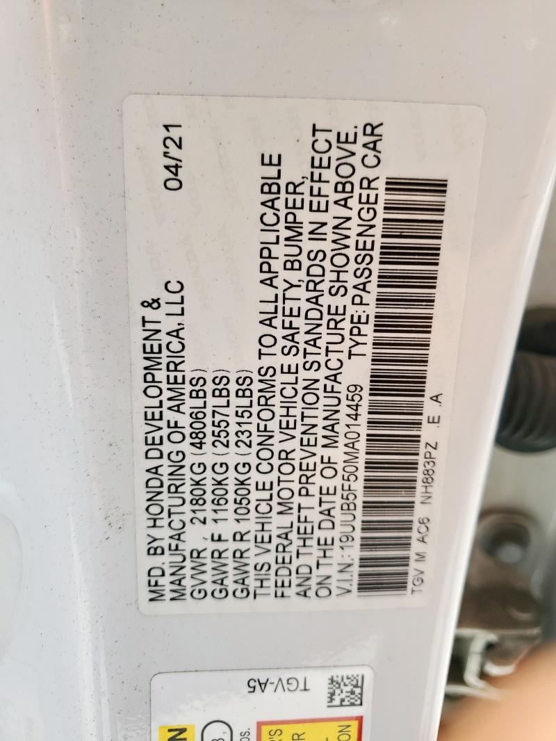 19UUB5F50MA014459 - 2021 ACURA TLX TECH A WHITE photo 12