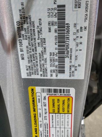 3FA6P0H77JR106069 - 2018 FORD FUSION SE SILVER photo 13