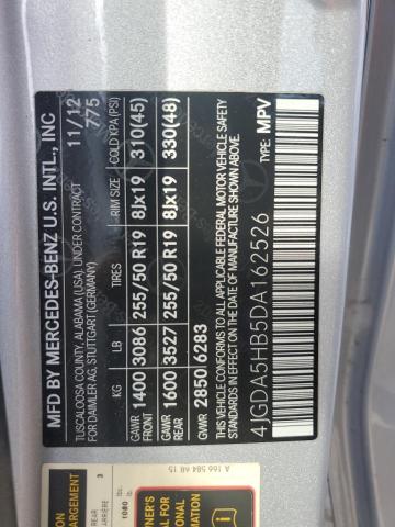 4JGDA5HB5DA162526 - 2013 MERCEDES-BENZ ML 350 4MATIC SILVER photo 13