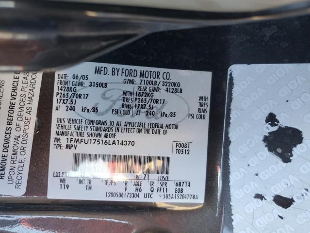 1FMFU17516LA14370 - 2006 FORD EXPEDITION EDDIE BAUER CHARCOAL photo 14