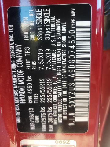 5XYZU3LA9DG074650 - 2013 HYUNDAI SANTA FE S წითელი ფოტო 13