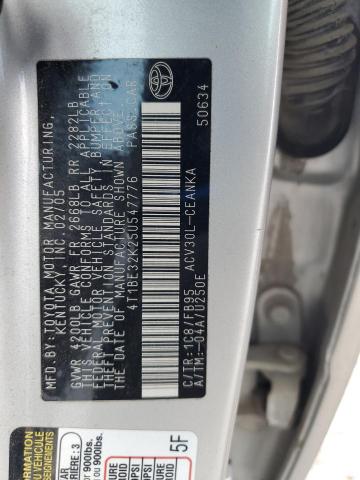 4T1BE32K25U547776 - 2005 TOYOTA CAMRY LE SILVER photo 12