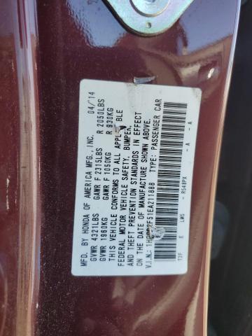 1HGCR2F51EA211888 - 2014 HONDA ACCORD SPORT BURGUNDY photo 12