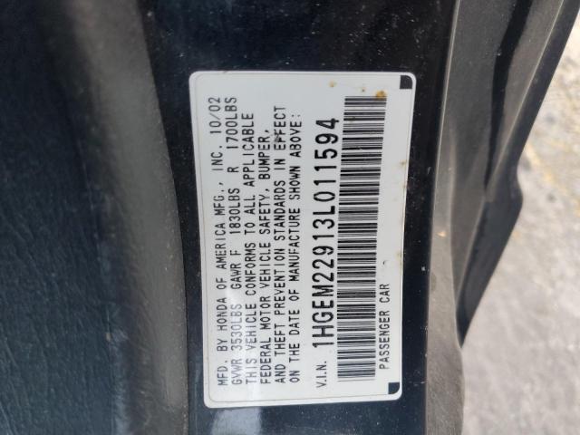 1HGEM22913L011594 - 2003 HONDA CIVIC EX BLACK photo 12