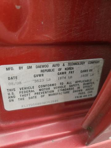 KL1TD56E69B363946 - 2009 CHEVROLET AVEO LS 红色 照片 12