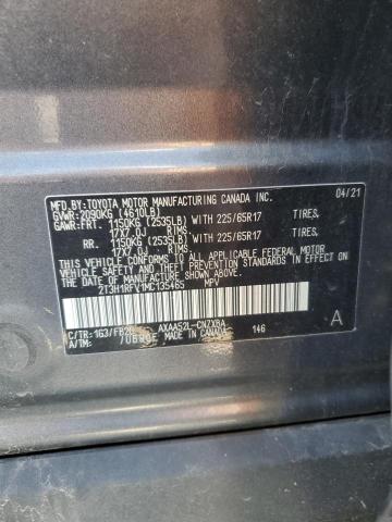 2T3H1RFV1MC135465 - 2021 TOYOTA RAV4 LE CHARCOAL photo 12