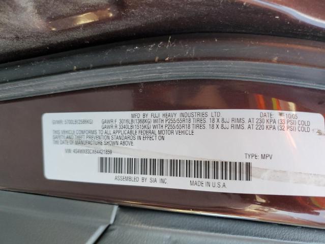 4S4WX83CX64421859 - 2006 SUBARU B9 TRIBECA 3.0 H6 BURGUNDY photo 10