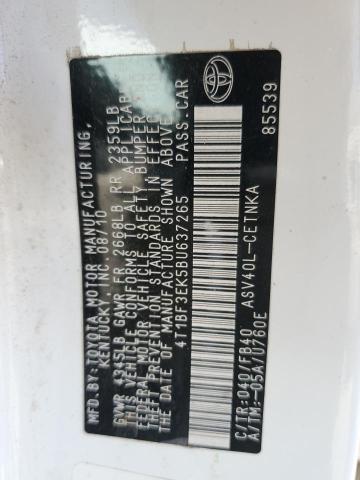 4T1BF3EK5BU637265 - 2011 TOYOTA CAMRY BASE WHITE photo 12