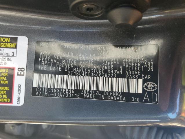 2T1BU4EE0BC628223 - 2011 TOYOTA COROLLA BASE ნაცრისფერი ფოტო 12