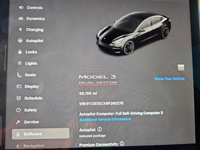 5YJ3E1ECXNF260275 - 2022 TESLA MODEL 3 Noir photo 9