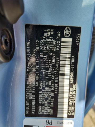 4T4BF1FK1CR240839 - 2012 TOYOTA CAMRY BASE BLUE photo 12