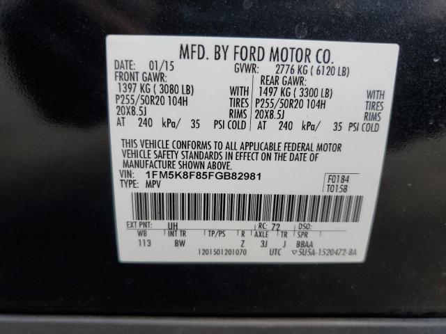 1FM5K8F85FGB82981 - 2015 FORD EXPLORER LIMITED BLACK photo 13