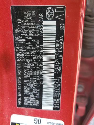 2T1BURHE8JC051691 - 2018 TOYOTA COROLLA L RED photo 13