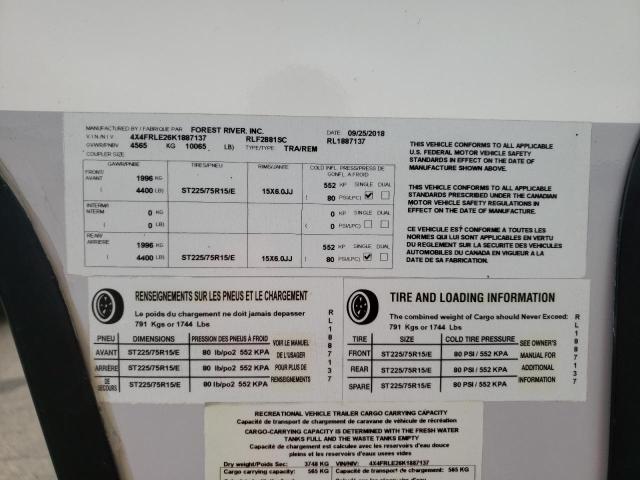 4X4FRLE26K1887137 - 2019 FOREST RIVER ROCKWOOD 2881S 白色 照片 10