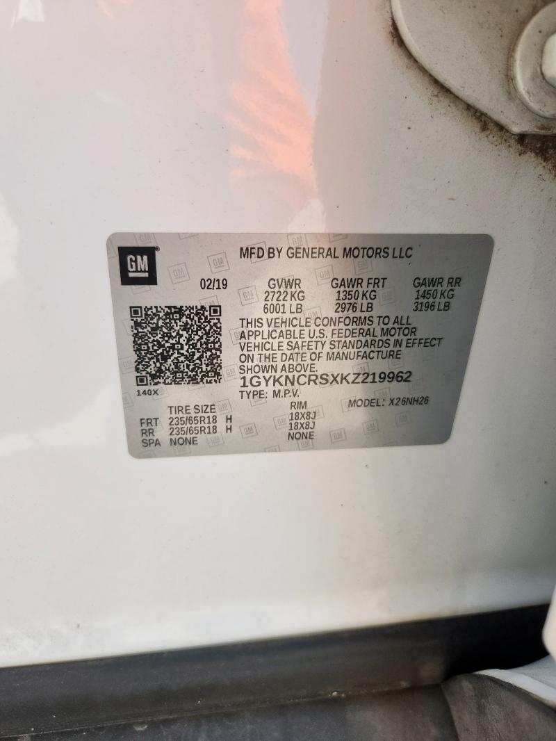 1GYKNCRSXKZ219962 - 2019 CADILLAC XT5 LUXURY أبيض صورة 13