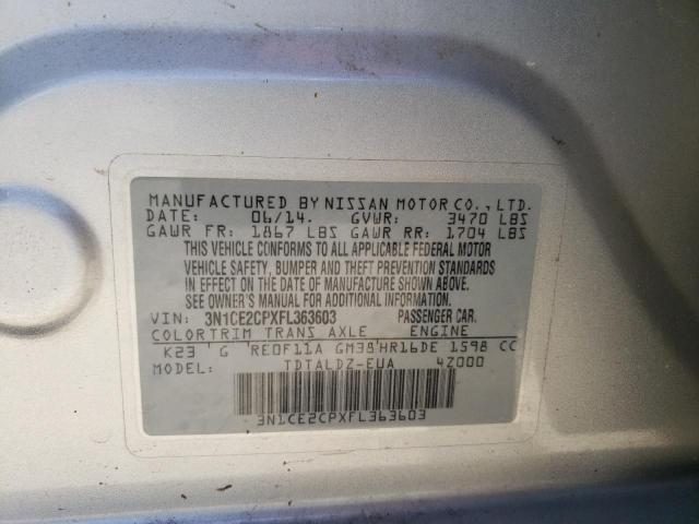 3N1CE2CPXFL363603 - 2015 NISSAN VERSA NOTE S SILVER photo 13