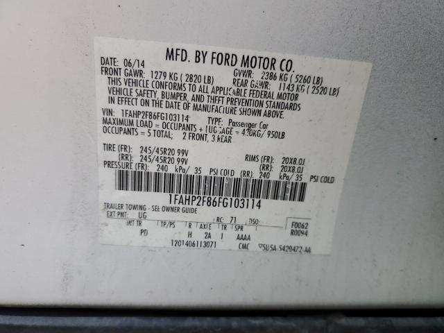 1FAHP2F86FG103114 - 2015 FORD TAURUS LIMITED WHITE photo 12