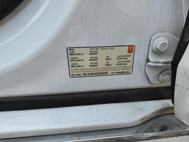 5YJSA1E22JF281078 - 2018 TESLA MODEL S თეთრი ფოტო 13
