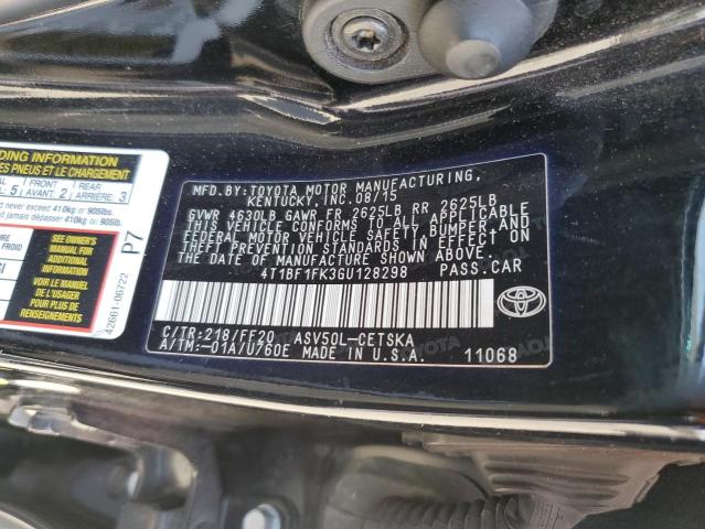 4T1BF1FK3GU128298 - 2016 TOYOTA CAMRY LE BLACK photo 12